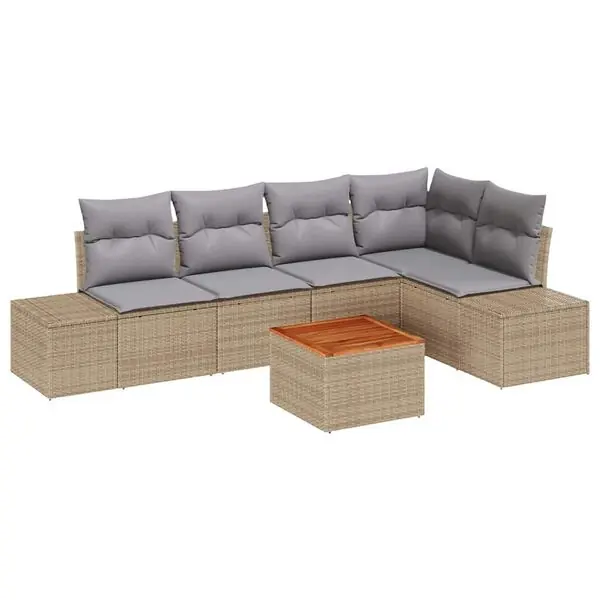 vidaXL Trädgårdsoffset med kudde 6 pcs Beige konstrotting Expressleverans