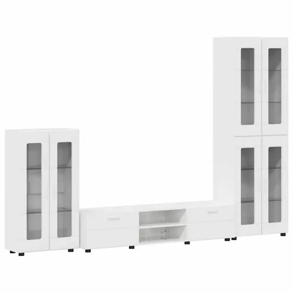 Billig vidaXL TV-bänkset med låda FLORIN 3 pcs Högblanka vita Konstruerat trä