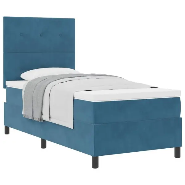 Premium vidaXL Bäddfjäder med madrass Mörkblå 80 x 200 cm Sammet