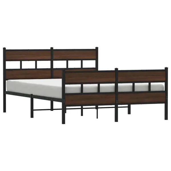 risnedsättning vidaXL Sängram utan madrass metall brun ek 150x200 cm