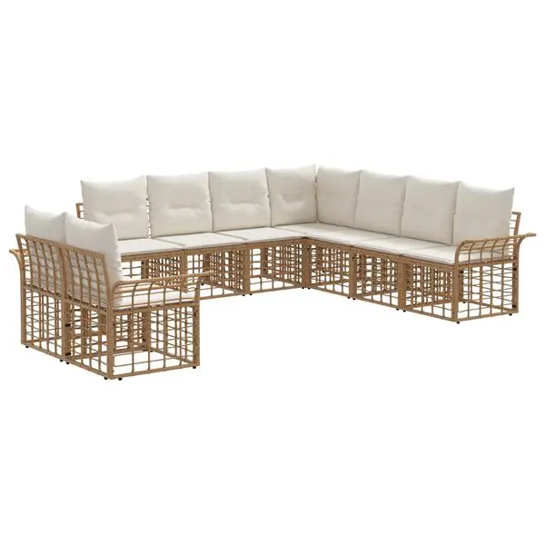 Lägg i varukorgen vidaXL Utomhussoffset med kudde 9 pcs Naturlig och Creamvit Polyester