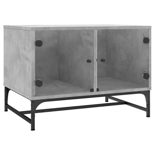 Begränsat antal vidaXL Soffbord med glasdörrar betonggrå 68,5x50x50 cm