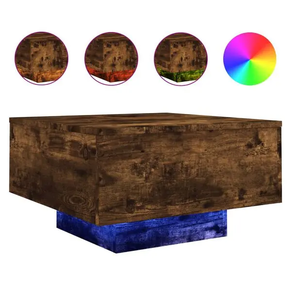 Rea vidaXL Soffbord med LED rökfärgad ek 55x55x31 cm