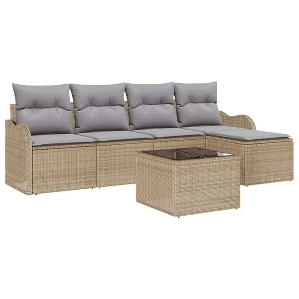 vidaXL Trädgårdsoffset med kudde med lagring 6 pcs Svart Poly rattan Sänkt pris