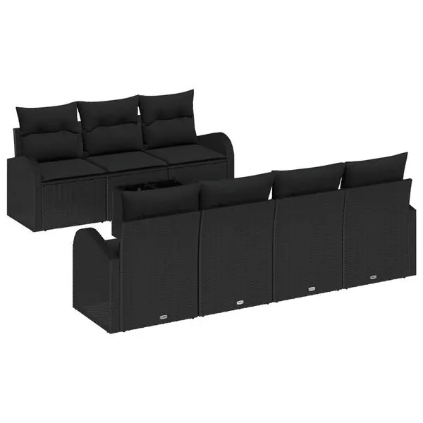 vidaXL Trädgårdsoffset 8 pcs Svart Konstrotting, Stål och Glas Reapris