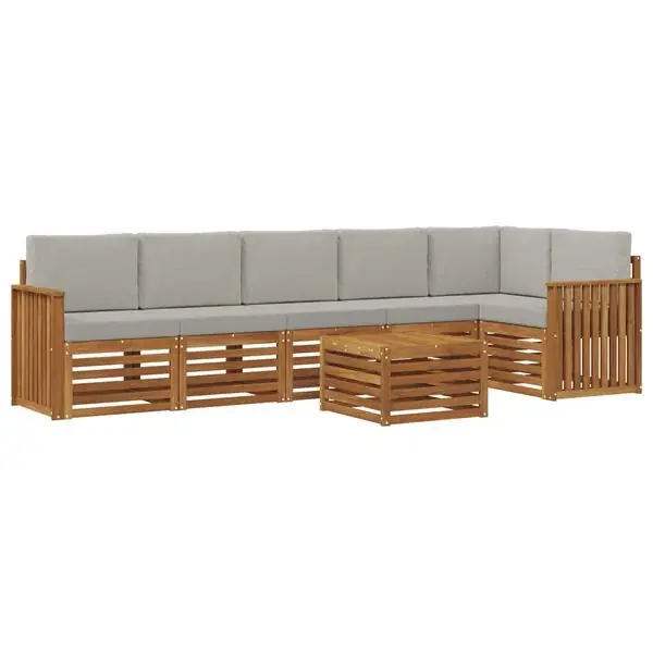 vidaXL Sektionsoffgrupp 7 pcs Naturlig och Ljus Grå Massivt Akaciaträ Extra rabatt