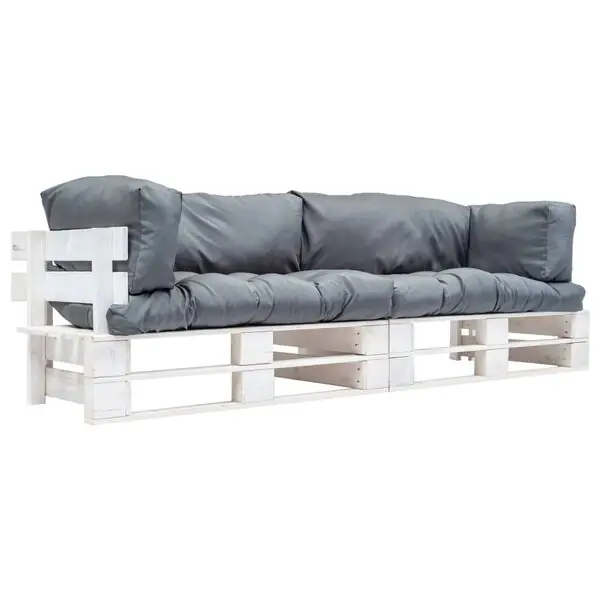 vidaXL Pallsoffa 2 delar med grå dynor furu Beställ idag