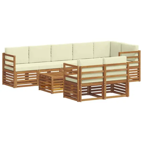 vidaXL Soffgrupper 9 pcs Naturlig och Grädde Massivt Akaciaträ Extra rabatt