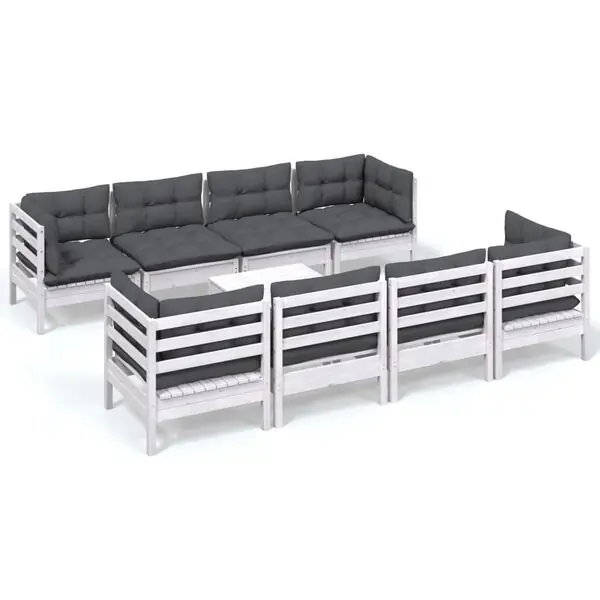 vidaXL Loungegrupp med dynor 9 delar massiv furu risnedsättning