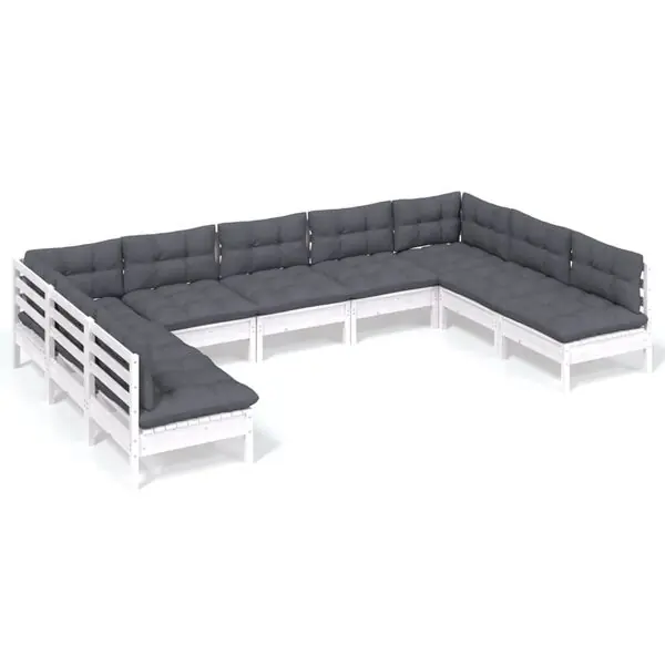 vidaXL Loungegrupp med dynor 9 delar vit massiv furu Säker betalning
