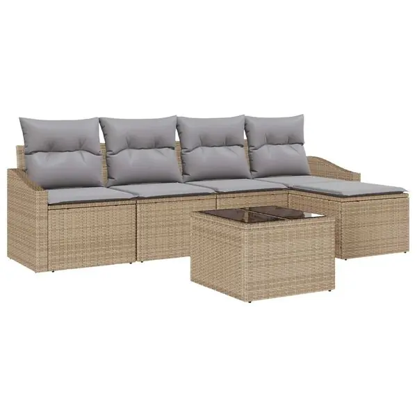 Kampanjpris vidaXL Soffset med kudde 6 pcs Beige och Ljusgrå konstrotting