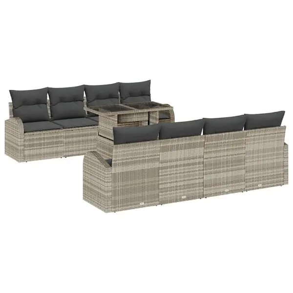 Begränsat antal vidaXL Trädgårdsoffset med kudde med lagring 9 pcs Ljusgrå Poly Rattan