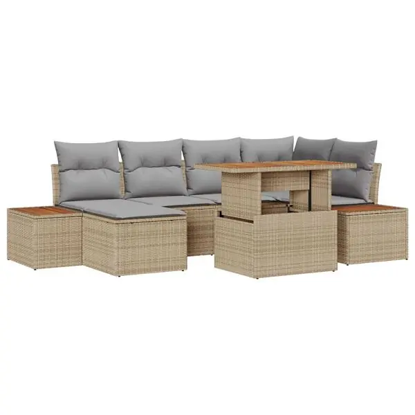 Trygg betalning vidaXL Trädgårdsmöbelset med kudde 7 pcs Beige och Grå