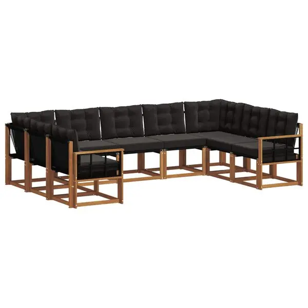 vidaXL Utomhussoffset med kudde 9 pcs Naturlig och svart Fynd