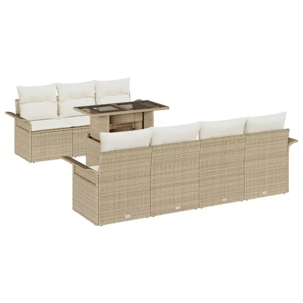 vidaXL Trädgårdsoffset med kudde med lagring 8 pcs Beige Poly Rattan Expressleverans