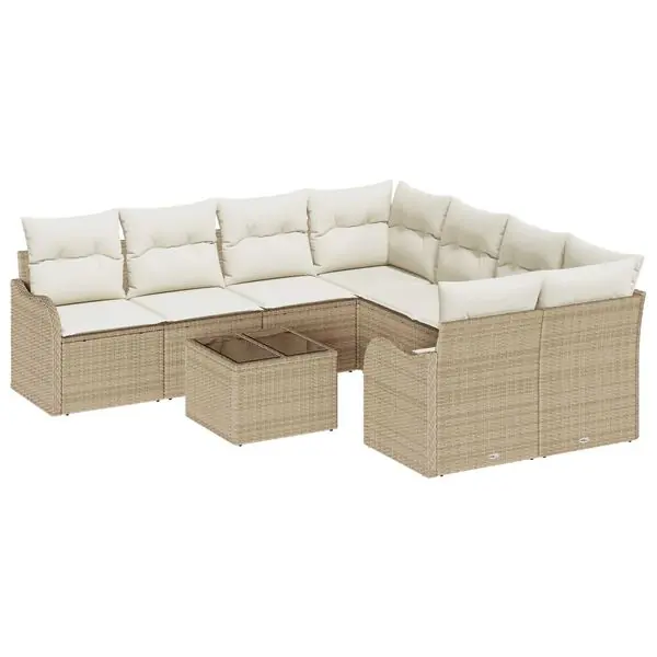 Endast idag vidaXL Trädgårdsoffset med kudde med kudde 9 pcs Beige och gräddfärgad