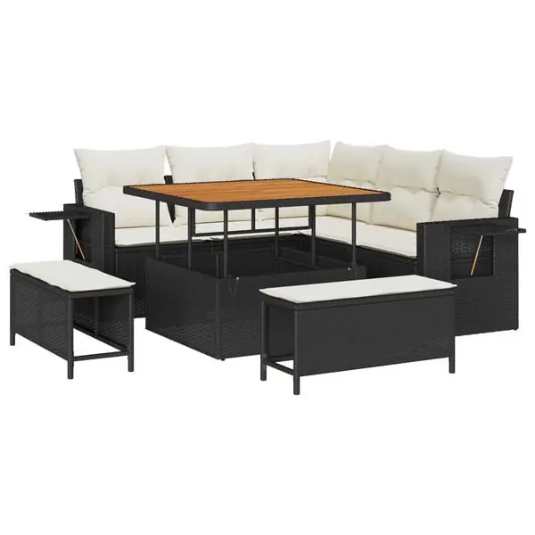 Beställ idag vidaXL Trädgårdsoffset med kudde 9 pcs Svart och kräm konstrotting