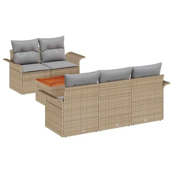 Kampanj vidaXL Trädgårdsoffset med kudde 6 pcs Beige konstrotting