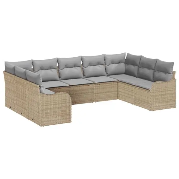 Lågt pris vidaXL Trädgårdsoffset med kudde 9 pcs Beige Poly rattan