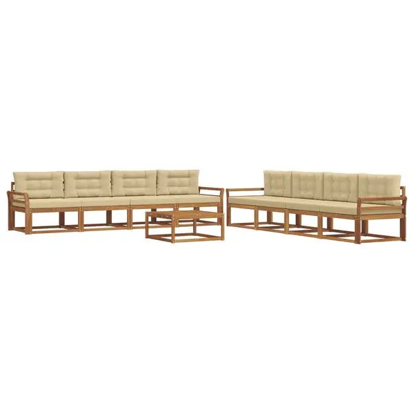 vidaXL Utomhussoffset med kudde 9 pcs Naturlig och Beige Expressleverans