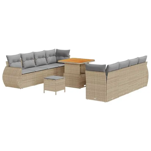 vidaXL Trädgårdsoffset med kudde med lagring 11 pcs Beige konstrotting Utförsäljning