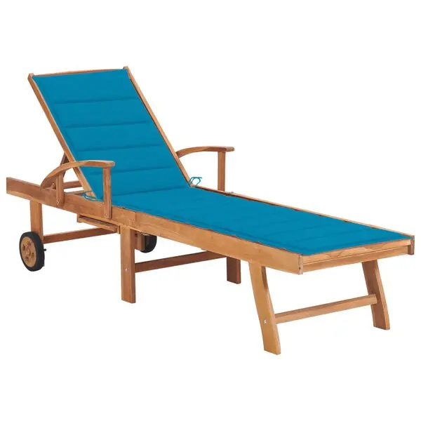 Billigare vidaXL Solsäng med blå dyna massiv teak
