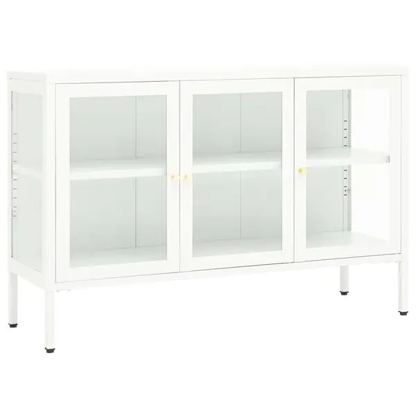 vidaXL Skänk vit 105x35x70 cm stål och glas Lägg i varukorgen