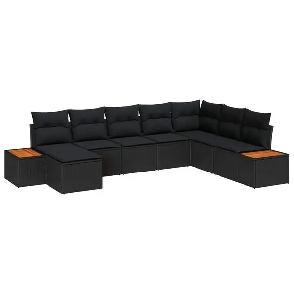 Fynd vidaXL Trädgårdsoffset med kudde 8 pcs Svart Poly rattan