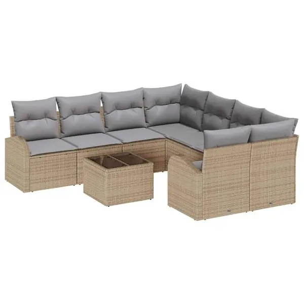 vidaXL Soffset med kudde med lagring 9 pcs Beige och Grå konstrotting Begränsat erbjudande