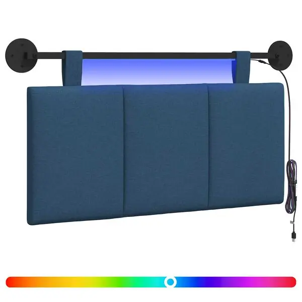 Säker betalning vidaXL Hängande sänggavel Med LED-lampa Blå Tyg
