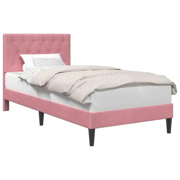 vidaXL Sängram med huvudgavel Rosa 90 x 190 cm Sammet Köp nu