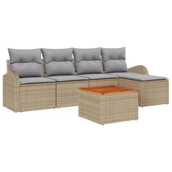 vidaXL Trädgårdsoffset med kudde 6 pcs Beige konstrotting Erbjudandepris