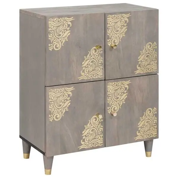 vidaXL Sideboard Grå och Guld 60 x 33 x 75 cm Massivt mangoträ Nyhet