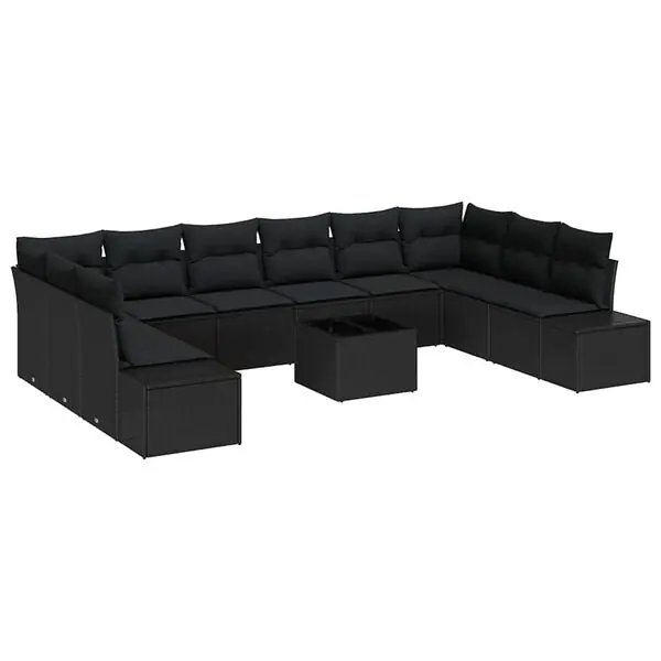 vidaXL Trädgårdsoffset med kudde 10 pcs Svart Polyrattan Kampanj