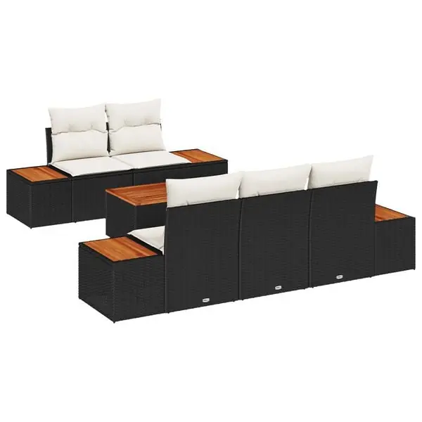Trygg betalning vidaXL Trädgårdsoffset med lagring 6 pcs Svart Poly rattan
