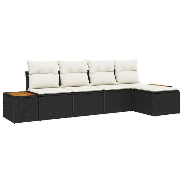 vidaXL Trädgårdsoffset med kudde 5 pcs Svart Poly rattan Rabatter