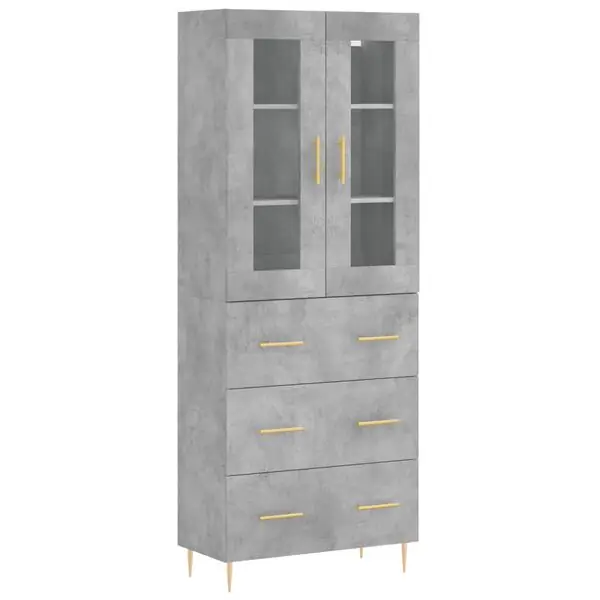 vidaXL Högskåp betonggrå 69,5x34x180 cm konstruerat trä risnedsättning