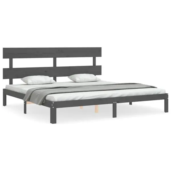 Rabatter vidaXL Sängram med huvudgavel grå 200x200 cm massivt trä