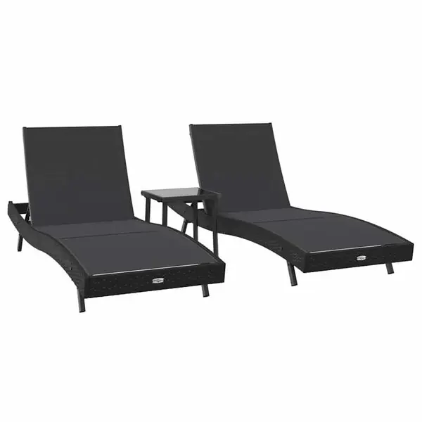 vidaXL Solstol 3 pcs Svart 197 x 70 x 82 cm konstrotting I lager