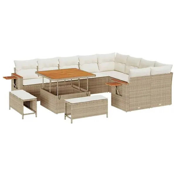 Billig vidaXL Trädgårdsoffset 13 pcs Beige och gräddfärgad konstrotting
