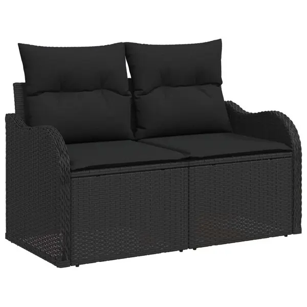 vidaXL Trädgårdsoffset med kudde med kudde 6 pcs Svart Poly Rattan risnedsättning