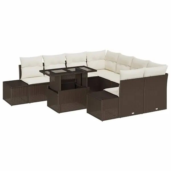 Erbjudandepris vidaXL Trädgårdsoffset med kudde 9 pcs Brun och Kräm konstrotting
