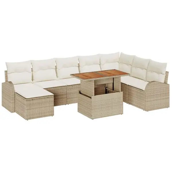 vidaXL Trädgårdsoffset med kudde 9 pcs beige och gräddvit Rabatt