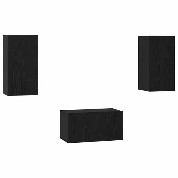 Outlet vidaXL TV-bänkset Väggmonterad 3 pcs Svart Ek Konstruerat trä