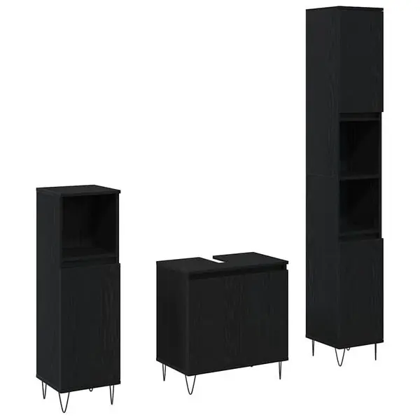 vidaXL Badrumsmöbelset med lagring 3 pcs Svart Ek 30 x 30 x 190 cm Erbjudandepris