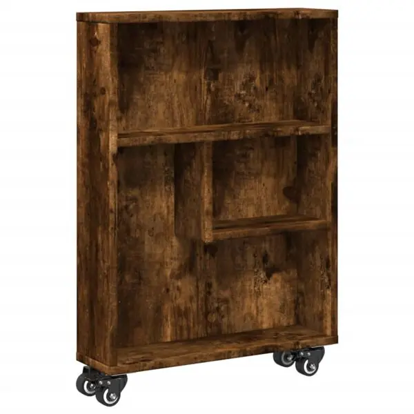 Snabb leverans vidaXL Smal förvaringsvagn rökfärgad ek 48x13x68 cm konstruerat trä