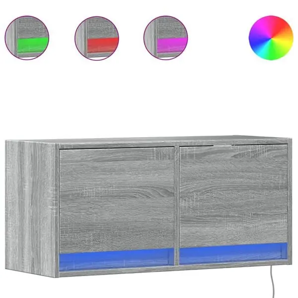 Reapris vidaXL Väggmonterad tv-bänk LED grå sonoma 80x31x35 cm