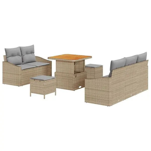 vidaXL Trädgårdsoffset med kudde 8 pcs Beige konstrotting Billig