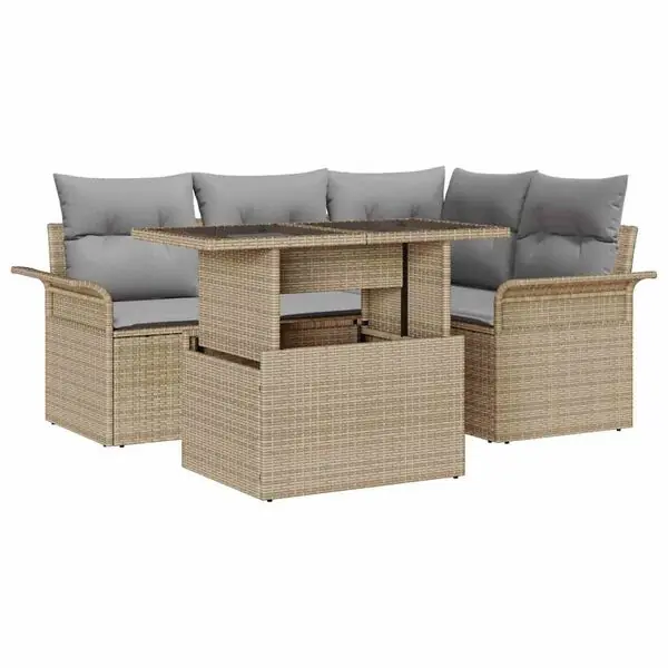 Köp online vidaXL Trädgårdsoffset med kudde med lagring 5 pcs Beige Poly rattan