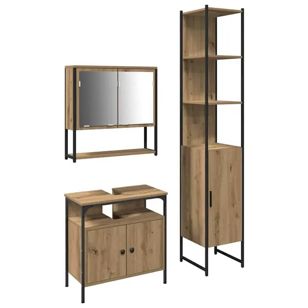vidaXL Badrumsmöbelset med hylla 3 pcs Artisan Ek Konstruerat trä Populärt val